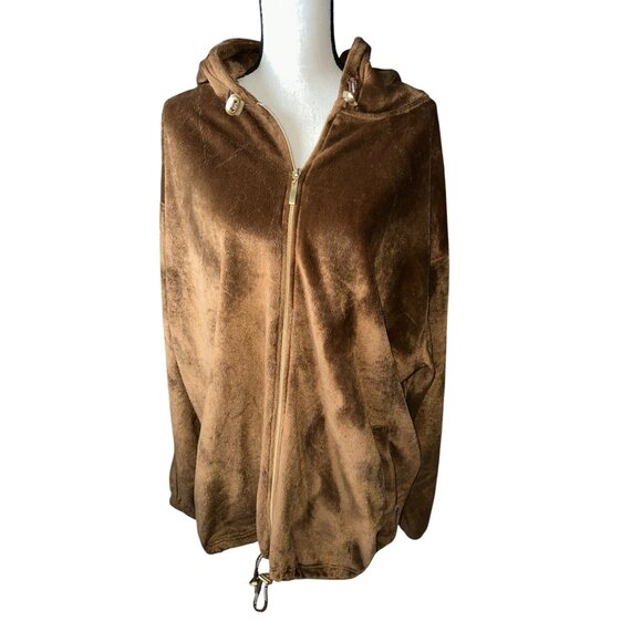 Jordan Craig Coat Y2K Velvet Jacket Brown Hooded Zip-Up Zip Pockets Size XL - Picture 6 of 8